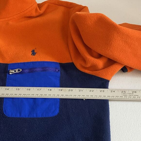 POLO RALPH LAUREN Mens Orange Blue Colorblock Fleece Jacket Size L T Snap Logo - Picture 12 of 13